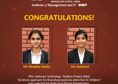 MSc Software Technology Healthcare Student Project gets selected for State level Poster Presentation